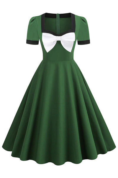 Rochie Vintage Verde Din Anii 1950 Cu Fundă