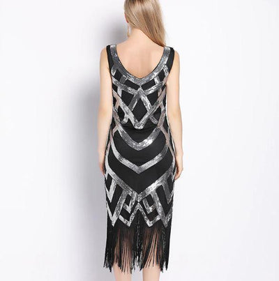 Rochie Vintage Anii 20 Negru Argintiu