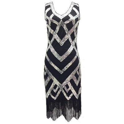 Rochie Vintage Anii 20 Negru Argintiu