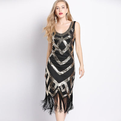 Rochie Vintage Anii 20 Negru Auriu