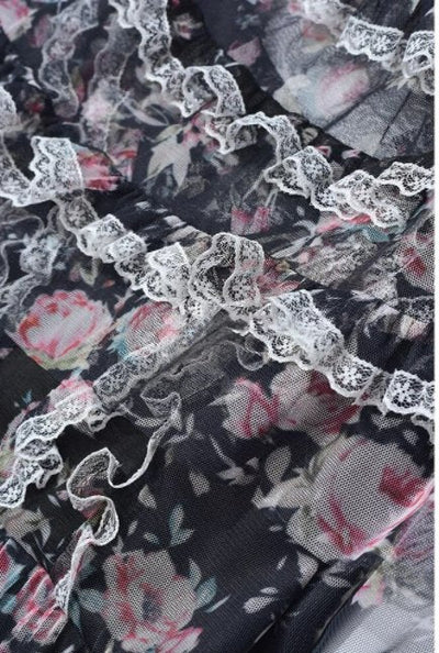 Rochie Cu Flori Neagra Anilor '40