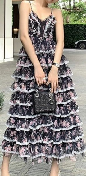 Rochie Cu Flori Neagra Anilor '40