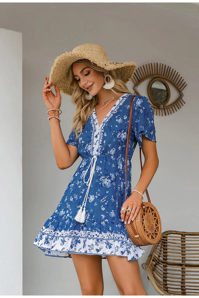 Rochie Floral Vintage Albastra