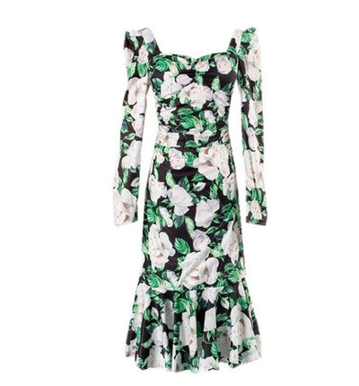 Rochie De Ceremonie Florală Verde De Epocă