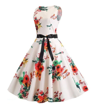 Rochie Vintage Evazată Bej Și Roz