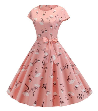 Rochie Evazată Florală Roz Vintage