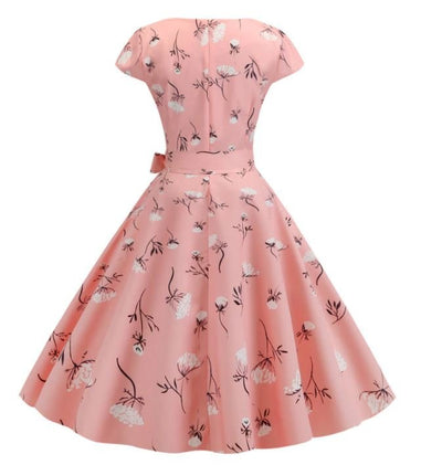 Rochie Evazată Florală Roz Vintage