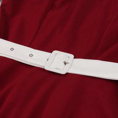 Rochie Roșie Anii Cincizeci Guler Peter Pan