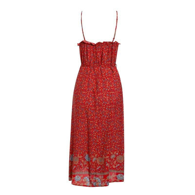 Rochie Florală Roșie De Epocă