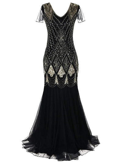 Rochie Gatsby Haute Couture Lunga Neagra Si Aurie