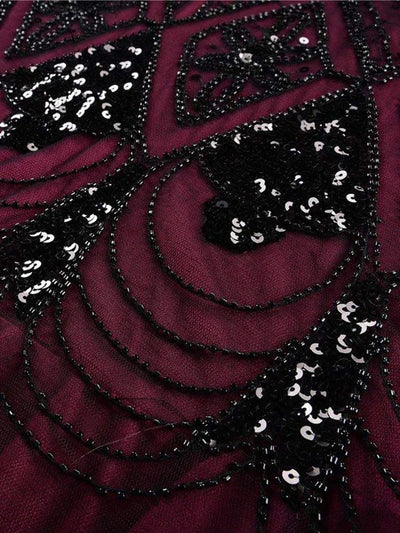 Rochie Gatsby Lungă Haute Couture Bordeaux Și Negru