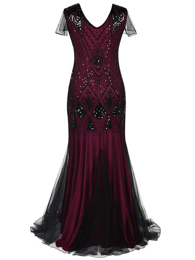 Rochie Gatsby Lungă Haute Couture Bordeaux Și Negru