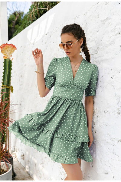 Rochie Vintage Verde Cu Buline