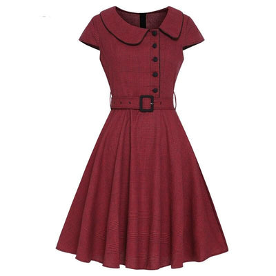 Rochie Vintage 50 Burgundy Cu Maneca Scurta