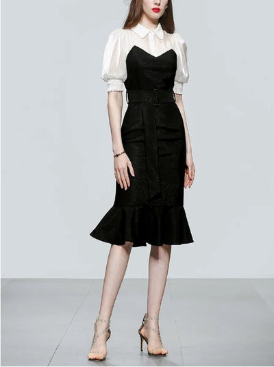 Rochie De Epocă Cu Talie Înaltă Anilor 40 Neagră