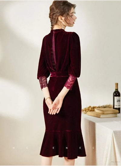 Rochie Vintage Toamna Iarna Burgundy