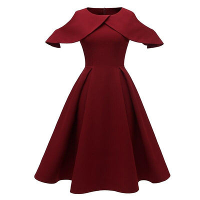 Rochie De Epocă Burgundy Cu Guler Cu Volane