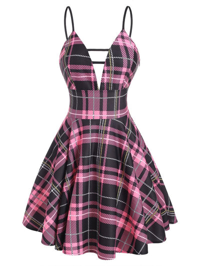 Rochie Cu Șireturi Vintage Check Roz