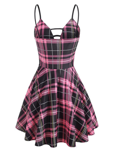 Rochie Cu Șireturi Vintage Check Roz