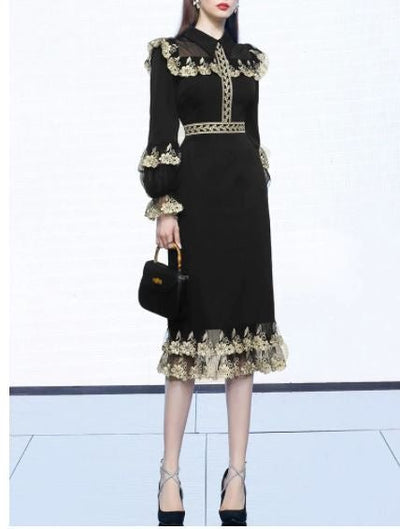 Rochie Neagră De Epocă Cu Guler Peter Pan