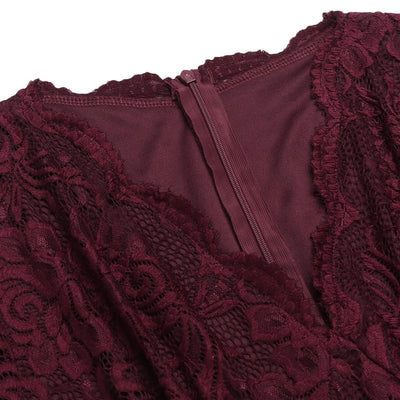 Rochie Vintage Din Dantela Cu Decolteu In V Bordeaux