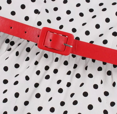 Rochie Albă Cu Buline Vintage Cu Gât Rotund