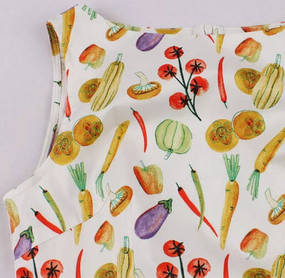 Rochie Vintage Cu Decolteu Rotund Flori Crem