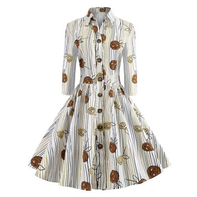 Rochie Vintage Desen Maneci Lungi