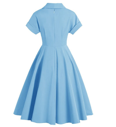 Rochie Vintage Marime Plus Nasturi Albastru