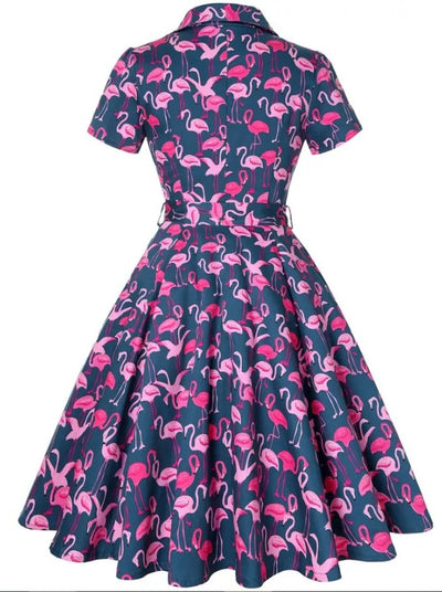 Rochie Vintage Plus Size Bleumarin Păsări