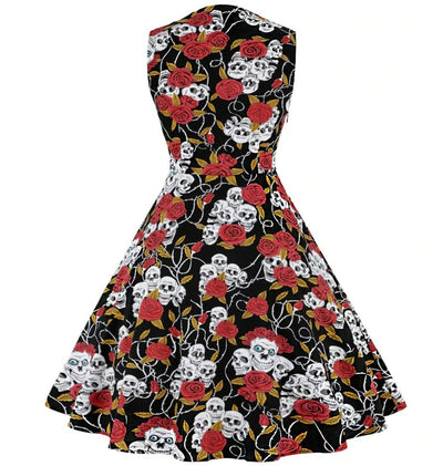 Rochie Rockabilly Vintage Plus Size Skull Red