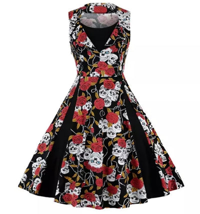 Rochie Rockabilly Vintage Plus Size Skull Red