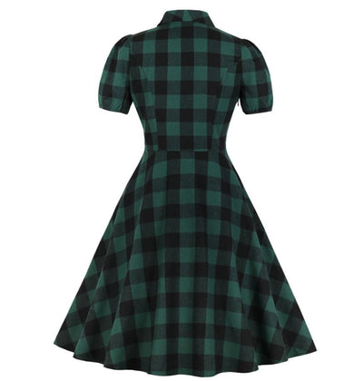 Rochie Vintage Cu Carouri Mari Marimi Verde