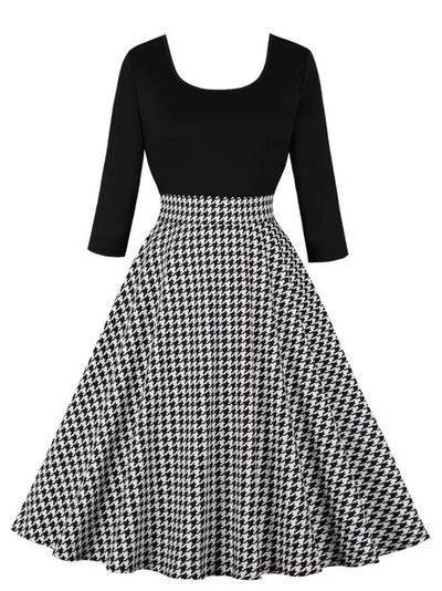 Rochie Vintage Gri Cu Carouri