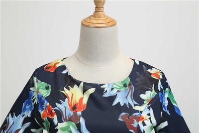 Rochie Vintage Cu Flori De Iarnă Bleumarin