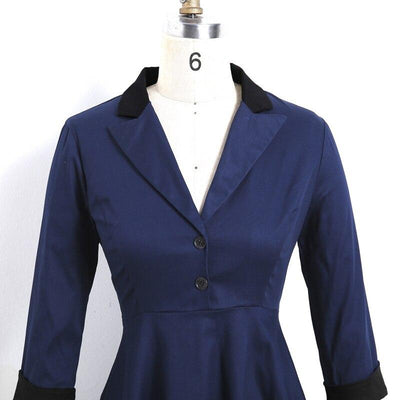 Rochie Vintage Cu Mânecă Lungă Bleumarin