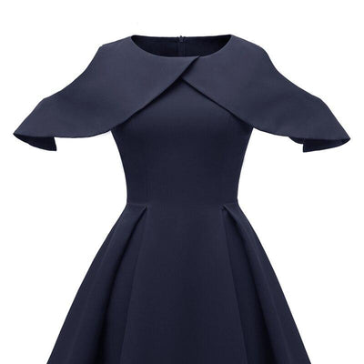 Rochie Vintage Bleumarin Cu Guler Cu Volane