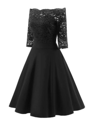 Rochie Neagră De Epocă Cu Gât De Barcă