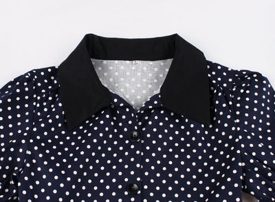 Rochie Vintage Cu Buline Bleumarin