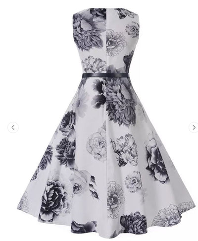 Rochie Romantică Vintage Bleumarin Alb