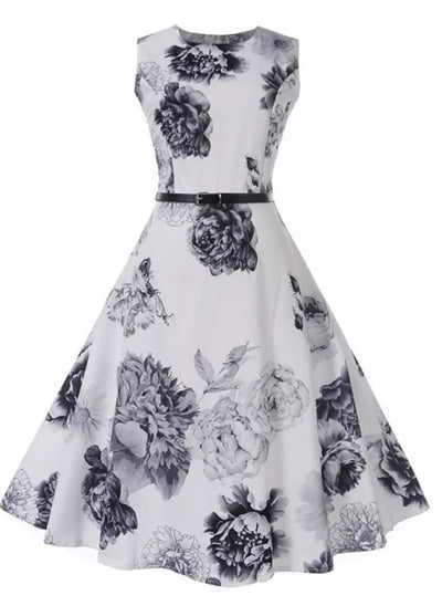 Rochie Romantică Vintage Bleumarin Alb