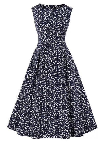 Rochie Vintage Cu Talie Înaltă Bleumarin