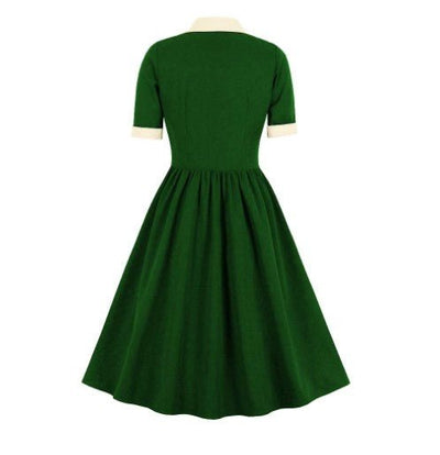 Rochie Vintage Verde Guler Alb