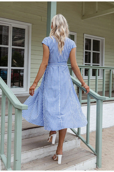 Rochie Vintage Albastră Gingham