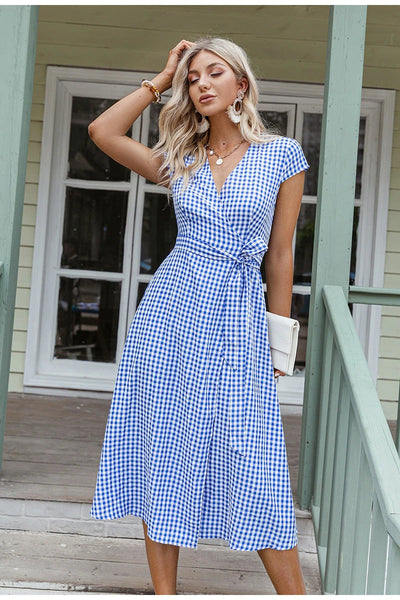 Rochie Vintage Albastră Gingham