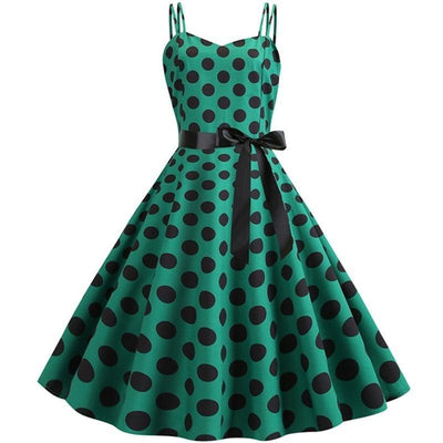 Rochie Rockabilly De Epocă Verde Cu Buline