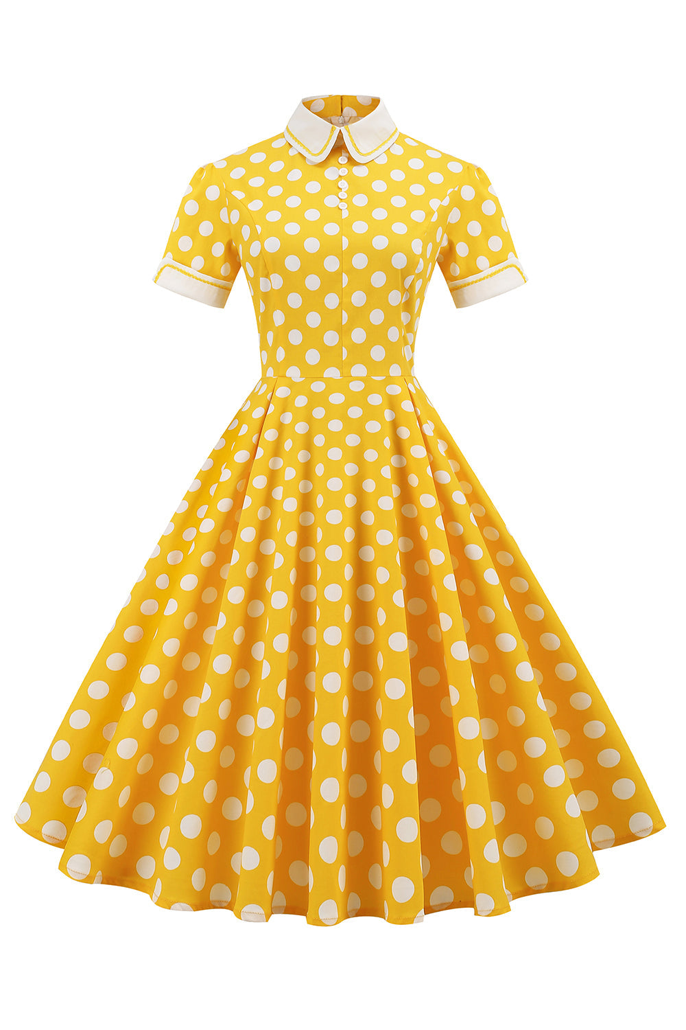 Rochie Vintage Elegantă Cu Buline Galbene