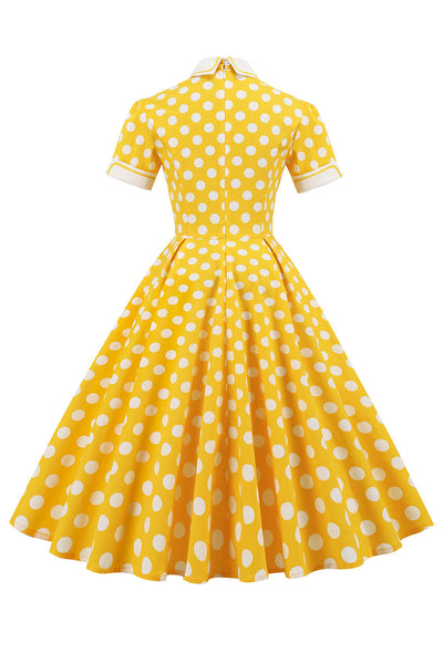 Rochie Vintage Elegantă Cu Buline Galbene