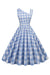 Rochie Asimetrică În Carouri Albastre Vintage