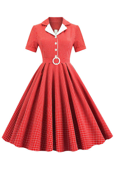 Rochie De Epocă Cu Brâu În Carouri Din Anii 1950